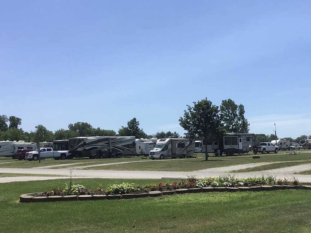 Multiple RVs parked on-site at AMANA RV PARK & EVENT CENTER