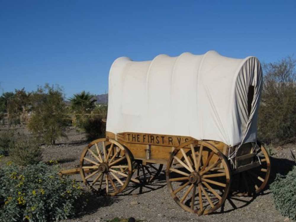 A conestoga wagon in the desert at BLACK ROCK RV VILLAGE
