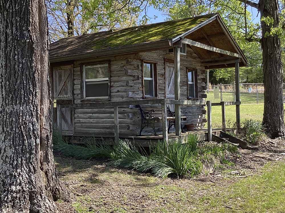One of the rustic rental camping cabins at NATCHEZ TRACE RV PARK