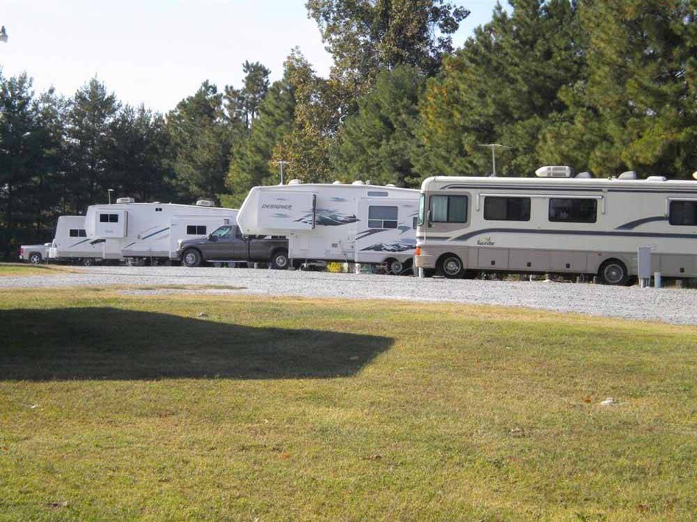 A grassy area in front of some RV sites at FERN LAKE CAMPGROUND & RV PARK