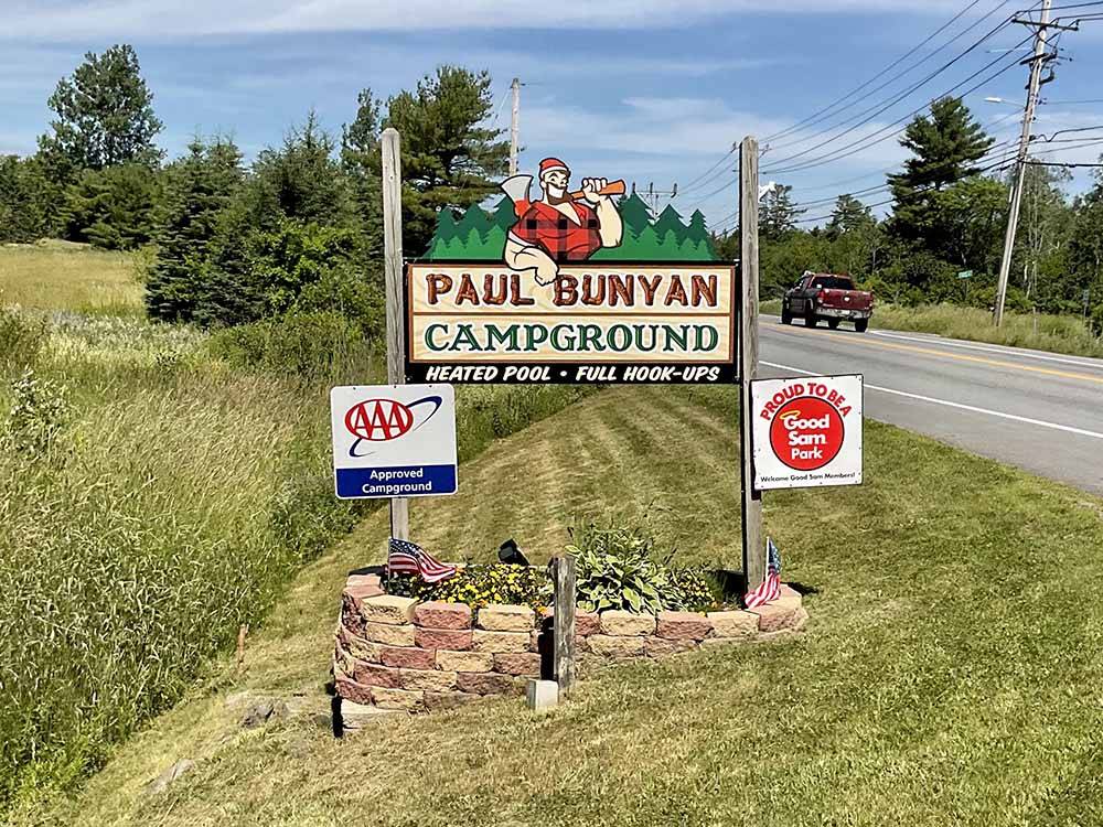 The front entrance sign at PAUL BUNYAN CAMPGROUND