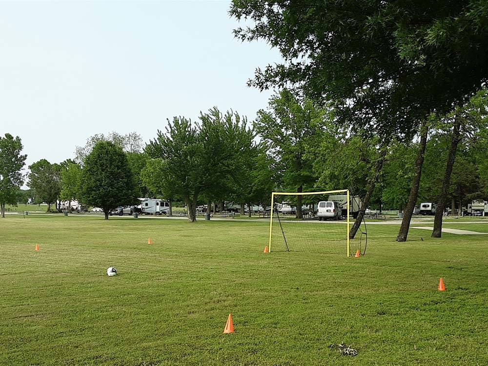 Orange cones and a goalie net at GRAND LAKE O' THE CHEROKEES RV RESORT BY RJOURNEY