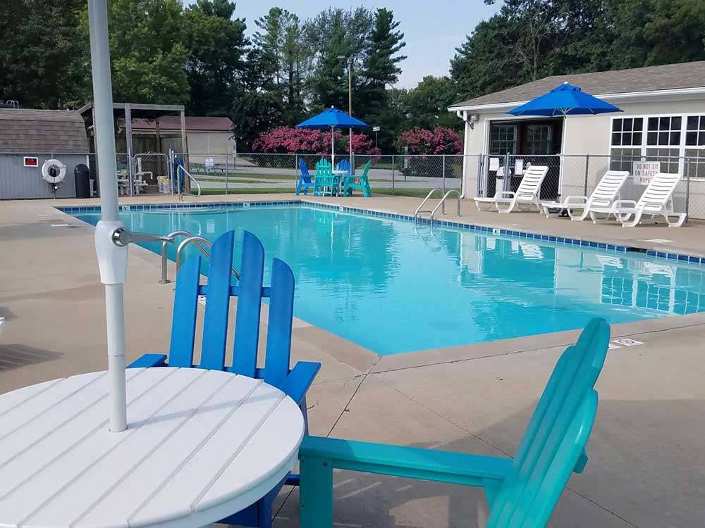 The swimming pool with tables and chairs at CLARKSVILLE RV RESORT BY RJOURNEY