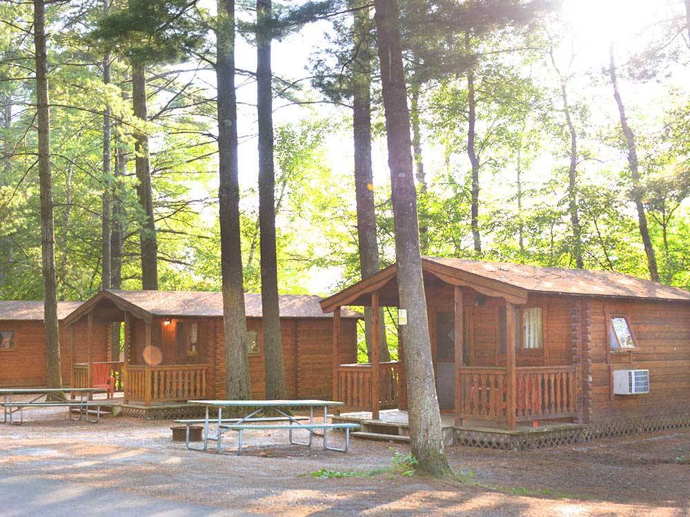 Cabins with decks at LAKE GEORGE ESCAPE CAMPGROUND