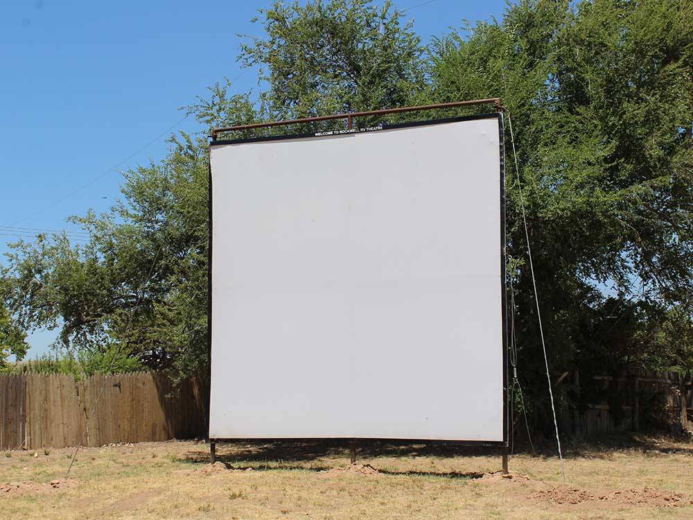 The outdoor movie screen at ROCKWELL RV PARK