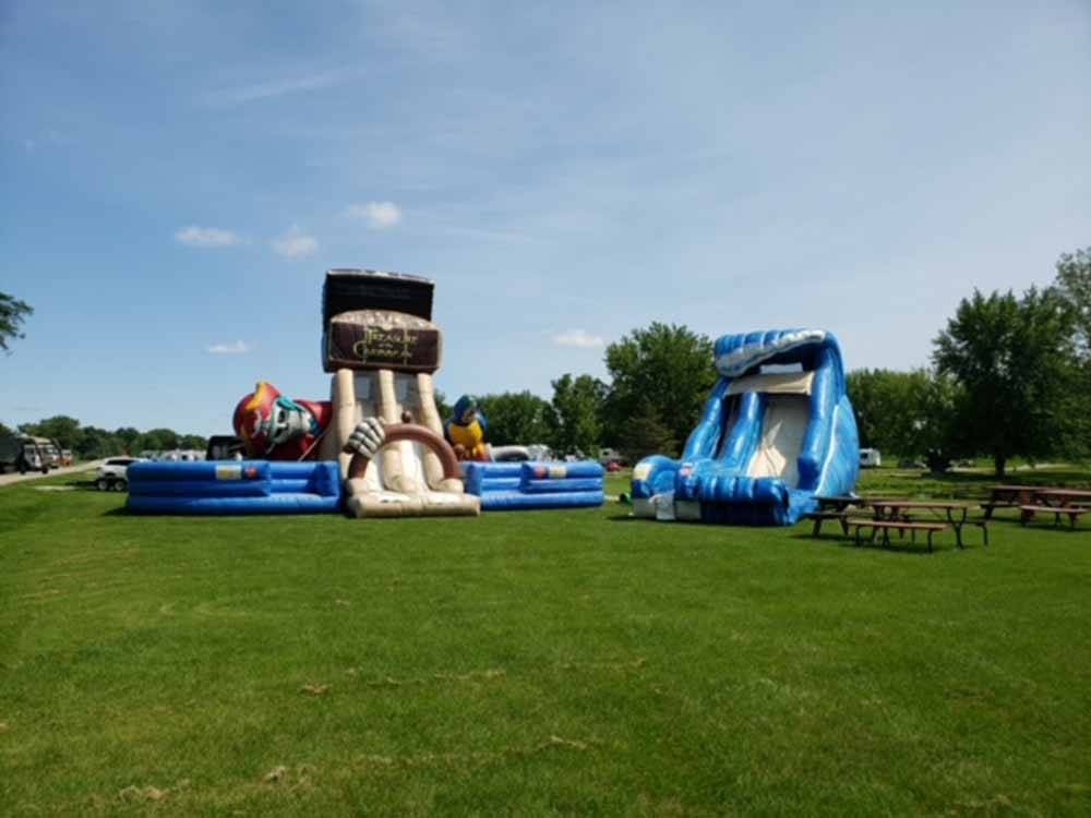 A group of inflatable playground equipment at LEHMAN'S LAKESIDE RV RESORT
