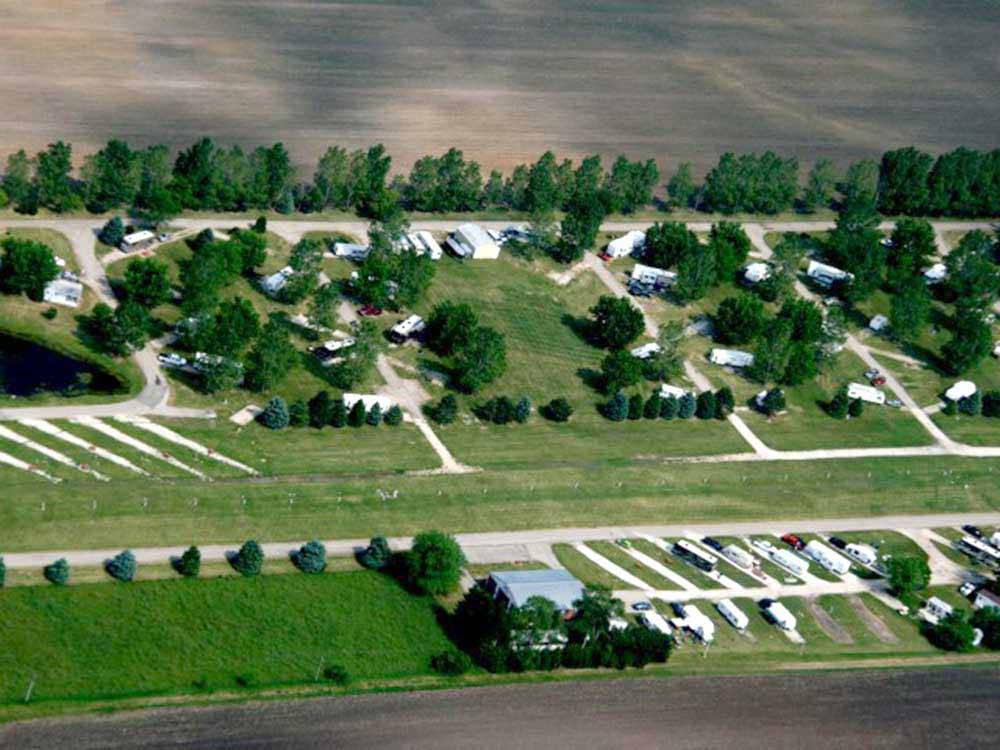 An aerial view of the campsites at LEHMAN'S LAKESIDE RV RESORT