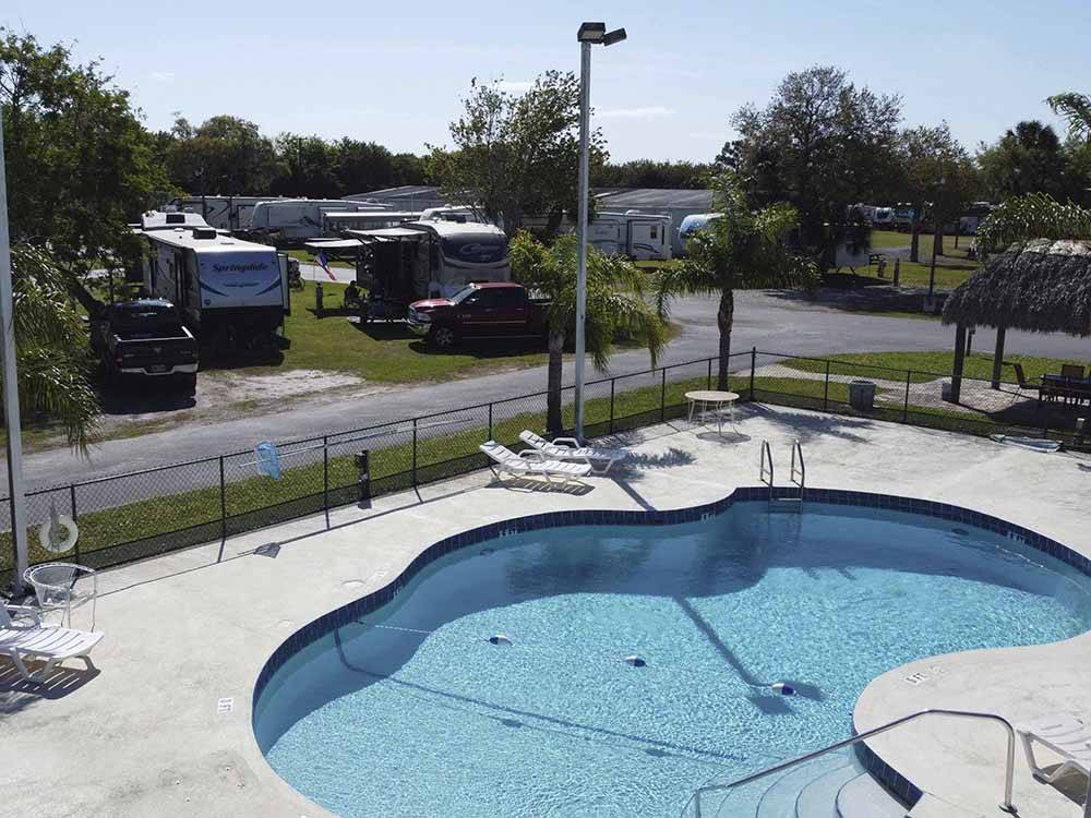 An aerial view of the swimming pool at SONRISE PALMS RV PARK