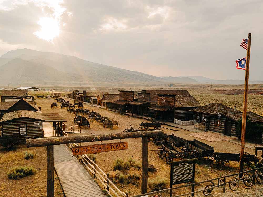 An aerial view of the old west town at CODY YELLOWSTONE