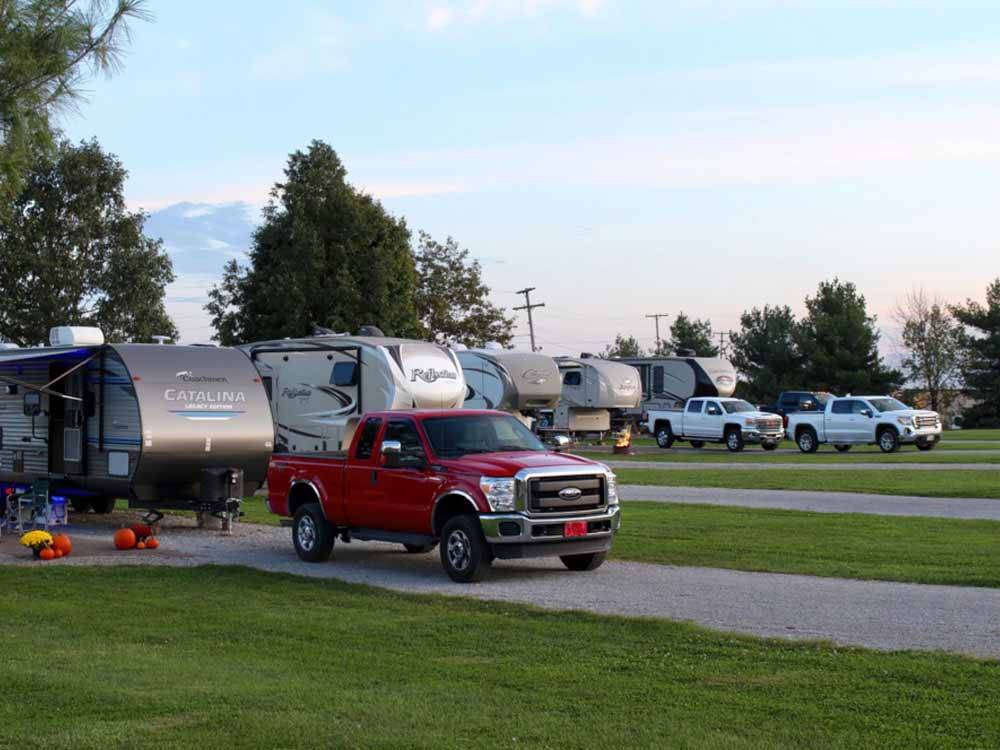 A line of long RV sites at SCENIC HILLS RV PARK