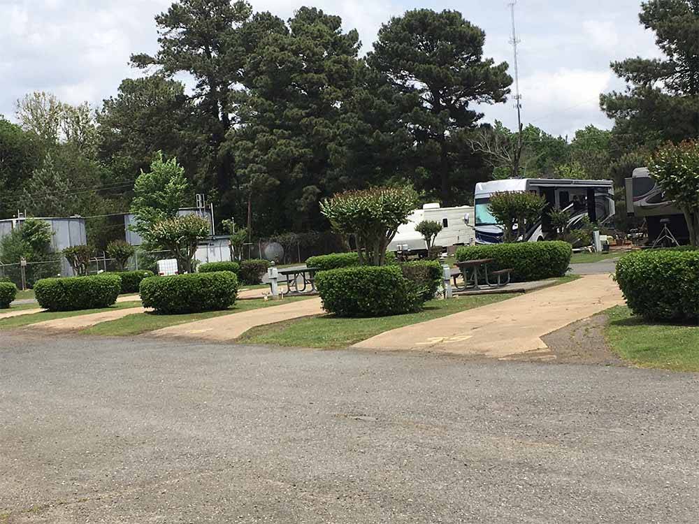 A row of empty RV sites at TRAVELCENTERS OF AMERICA RV PARK