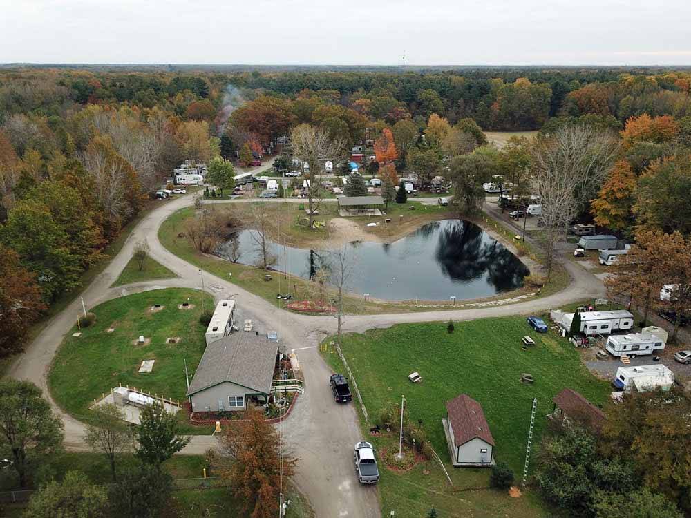 An aerial view of the campsites at BLUEGRASS CAMPGROUND