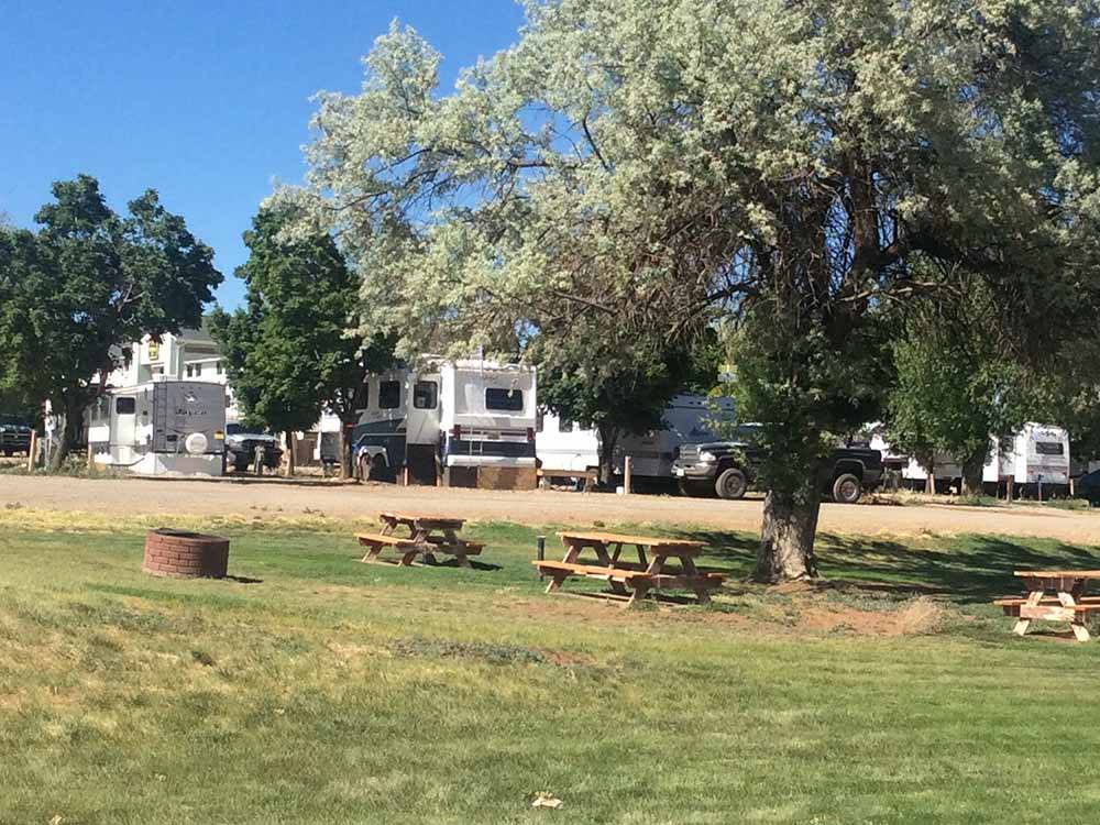 Picnic tables in a grassy area at BLANDING RV PARK