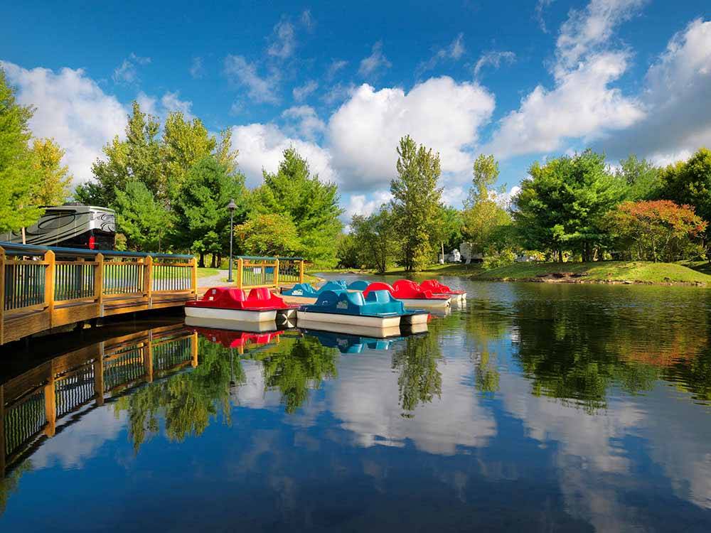 Pedal boats at the dock at THE VILLAGES AT TURNING STONE RV PARK