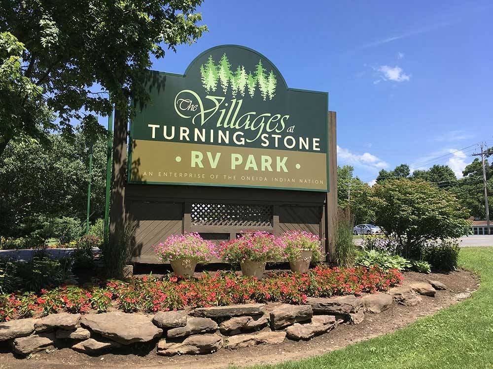 Sign at entrance to RV park at THE VILLAGES AT TURNING STONE RV PARK