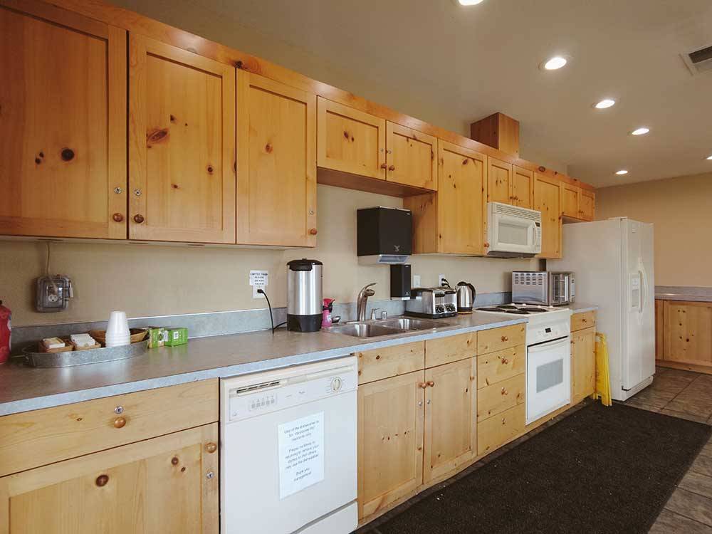 The kitchen area in the clubhouse at VANCOUVER RV PARK