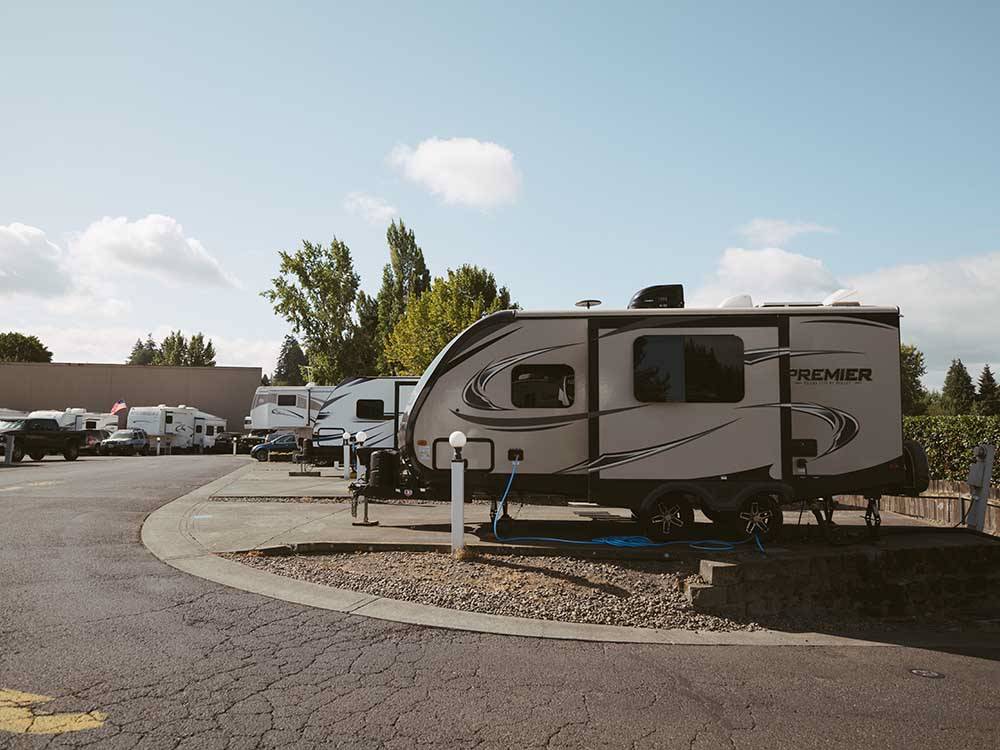 A row of paved RV sites at VANCOUVER RV PARK