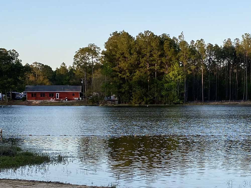 The red barn in a distance at LAKE HARMONY RV PARK AND CAMPGROUND