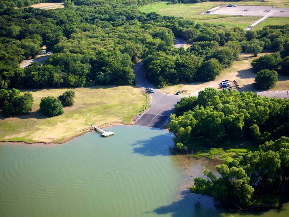 An aerial view of the boat ramp at LOYD PARK CAMPING CABINS & LODGE