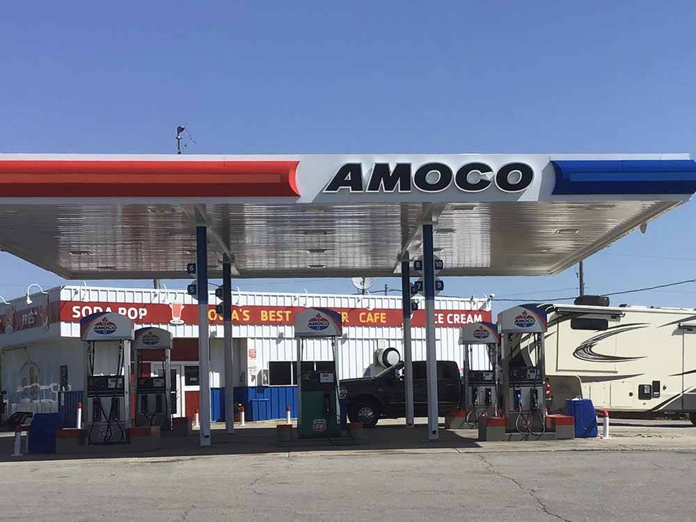 Amoco gas station with camper in it at KELLOGG RV PARK