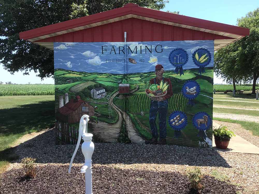 Farming mural on outside of building at KELLOGG RV PARK