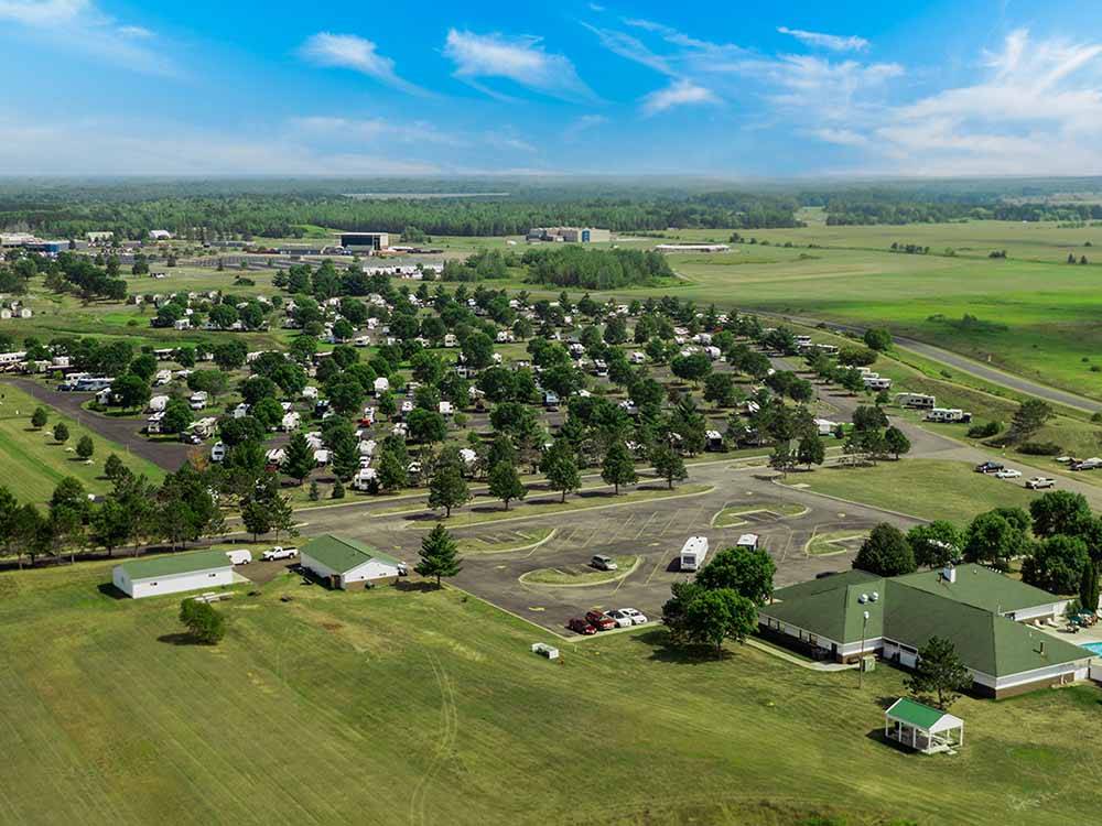 An aerial view of the campgrounds at GRAND HINCKLEY RV RESORT