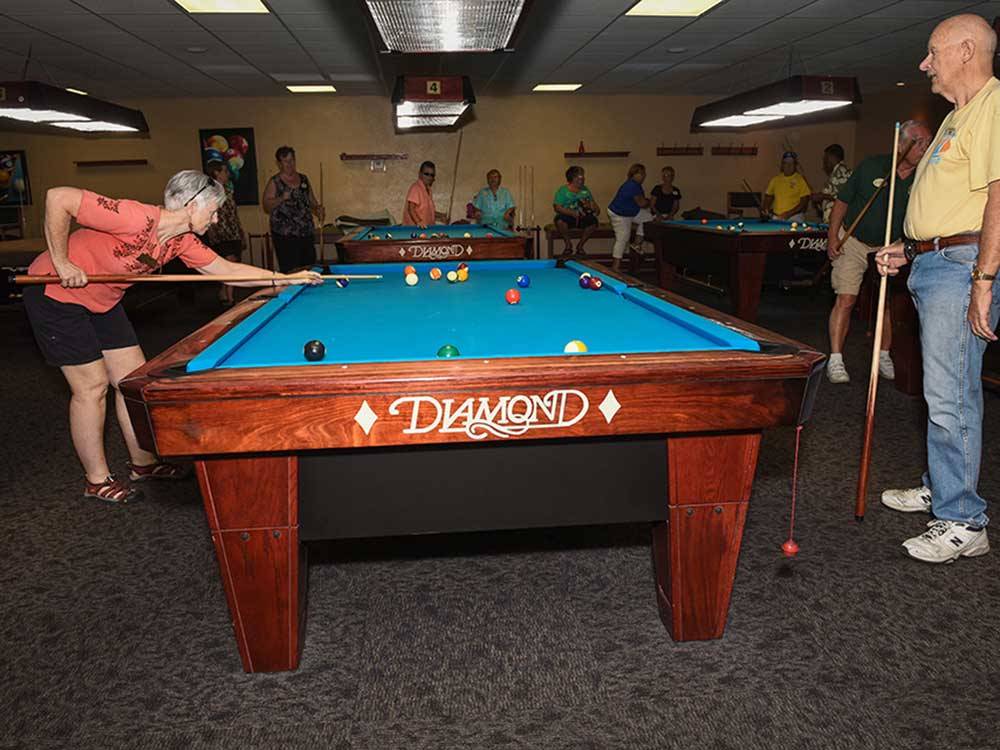Pool tables in game room at GOOD LIFE RV RESORT