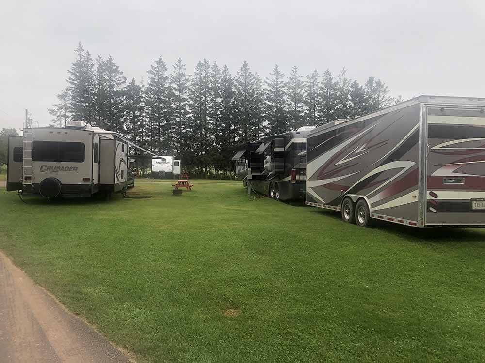 Multiple RVs parked on-site at BORDEN/SUMMERSIDE KOA