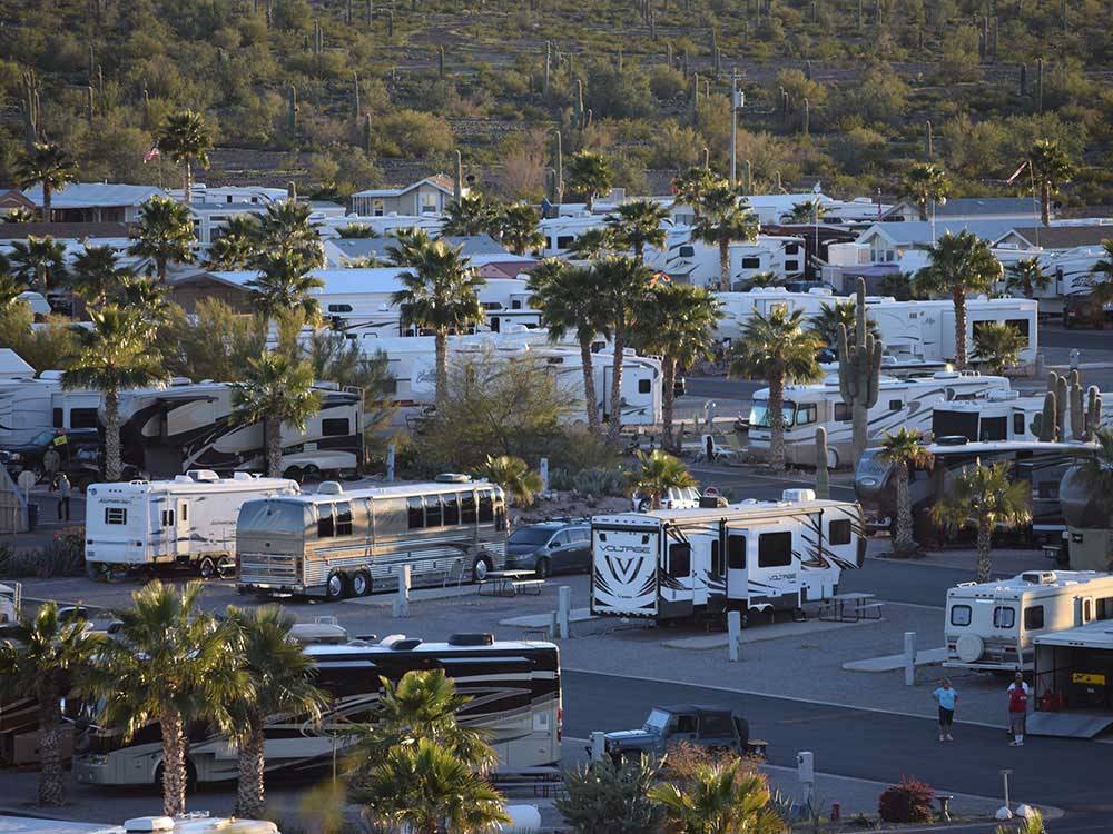 Aerial view over campground at DESERT GOLD RV RESORT