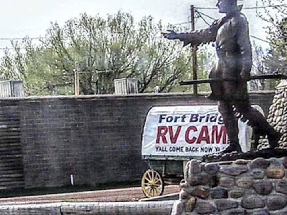 One of the statues in front at FORT BRIDGER RV PARK
