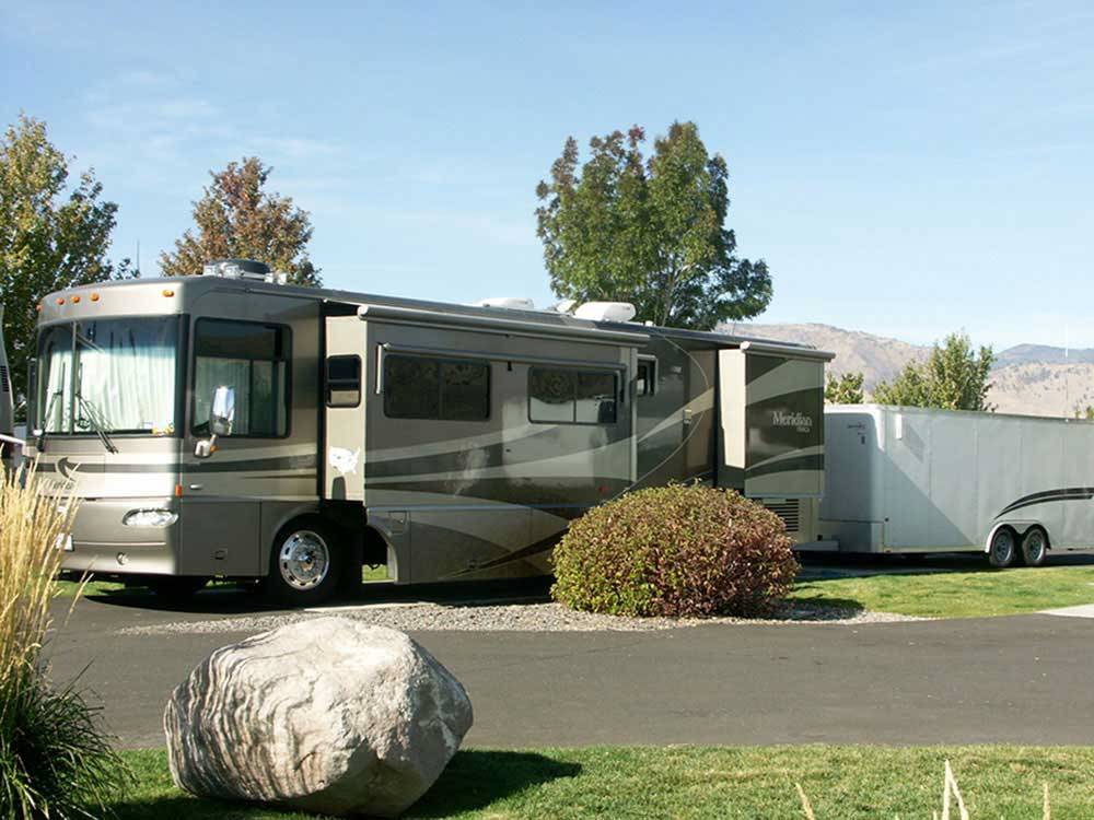 RV camping with view of large boulder at BORDERTOWN CASINO & RV RESORT