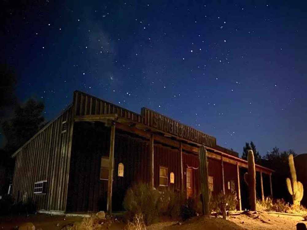 The Stagecoach Inn at night at STAGECOACH TRAILS RV PARK