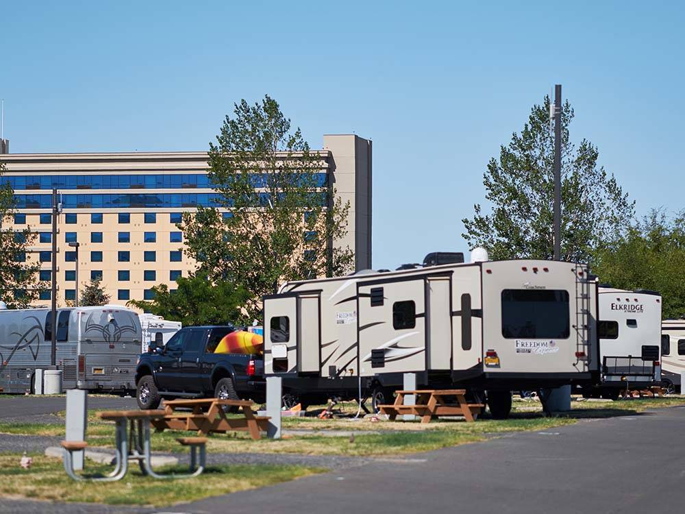Some of the RV sites in front of the casino at WILDHORSE RESORT & CASINO RV PARK