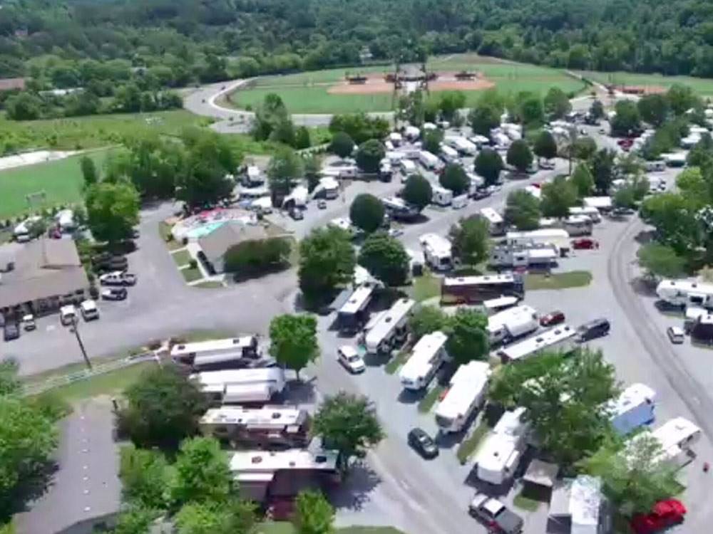 Aerial view over campground at KING'S HOLLY HAVEN RV PARK