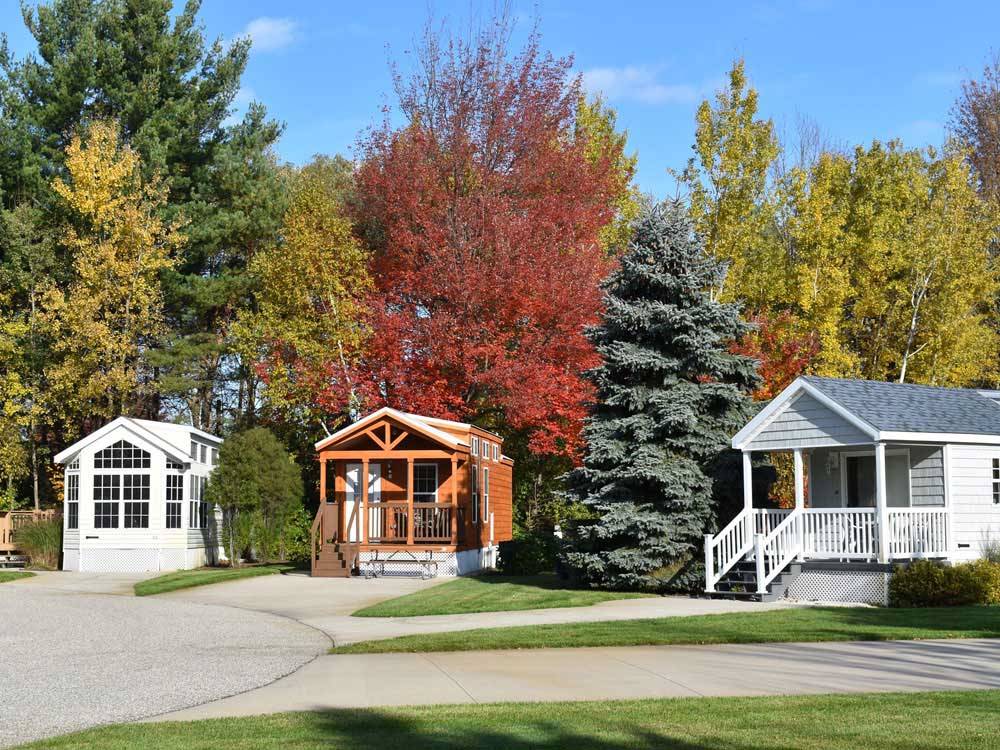 A row of rental cottages at VACATION STATION RV RESORT