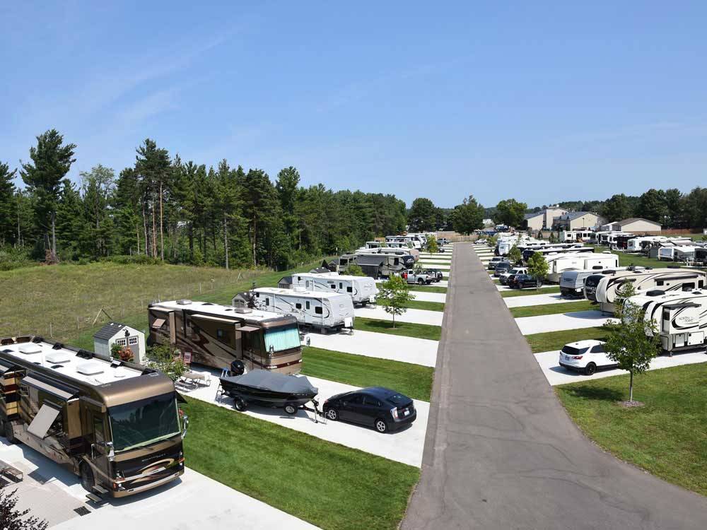 An aerial view of the paved RV sites at VACATION STATION RV RESORT