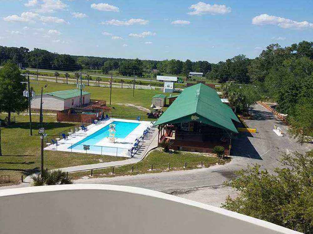 An aerial view of the clubhouse and pool at RAGANS FAMILY CAMPGROUND