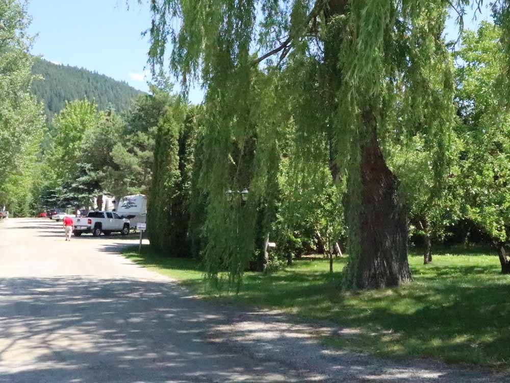 A gravel road leading to the RV sites at PAIR-A-DICE RV PARK