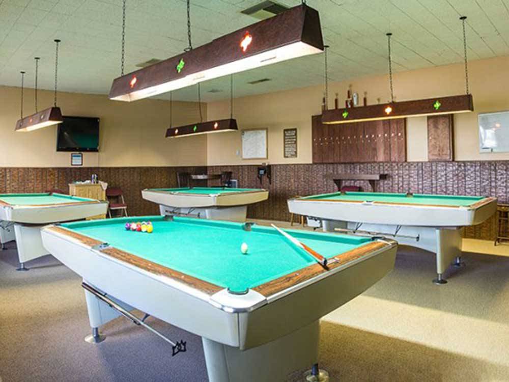 Pool tables in game room at FAR HORIZONS RV RESORT