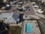 Sky view of park and pool at Gulf Beach RV Resort - thumbnail