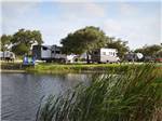 Weeds in the lake with RVs in the background at QUILLY'S BIG FISH RV PARK - thumbnail