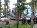 A motorhome parked in a gravel wooded RV site at NORTHERN NIGHTS CAMPGROUND - thumbnail