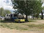 A small yellow car parked under a tree at SKY UTE FAIRGROUNDS & RV PARK - thumbnail