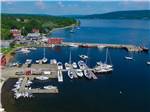 Aerial view of boats docked at ADVENTURES EAST CAMPGROUND & COTTAGES - thumbnail