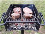 Four steaks cooking on a grill at DAN RIVER CAMPGROUND - thumbnail