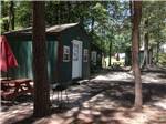 Green and red painted cabins with picnic tables at R & D FAMILY CAMPGROUND - thumbnail