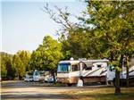 Large copper and white RV with various vehicles behind it at THOUSAND TRAILS MORGAN HILL - thumbnail
