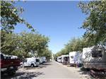 Rows of trailers parked alongside paved road at SAC-WEST RV PARK AND CAMPGROUND - thumbnail