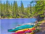 Canoes and kayaks on the shore at ROUND TOP CAMPGROUND - thumbnail