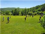 Kids playing kickball in a grassy area at TWIN OAKS CAMPGROUND - thumbnail